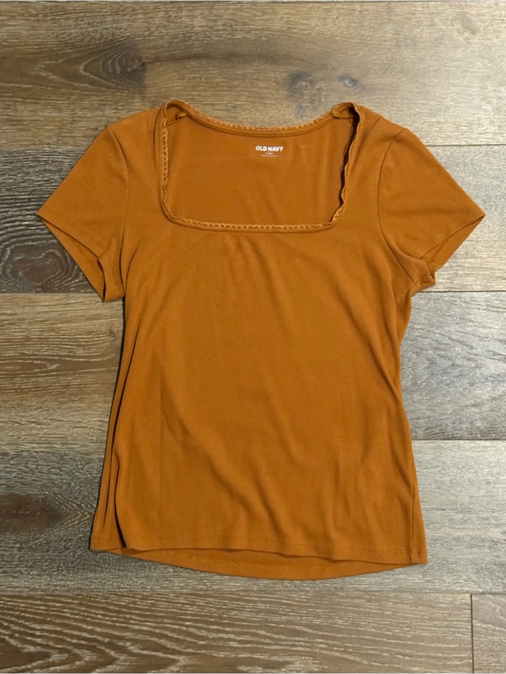 Old Navy - Women's Burnt Orange lace Trim Square Neck Short Sleeve Tee - L Tall